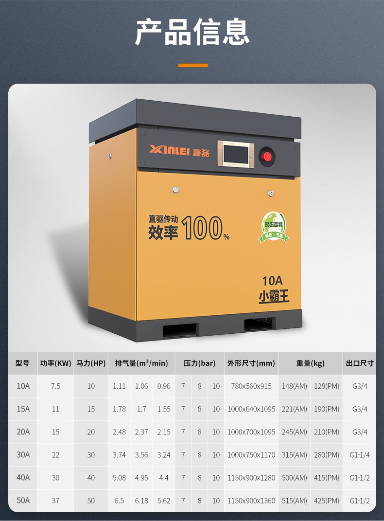 鑫磊xinlei 小霸王螺杆式空压机30kw永磁变频,8bar,4.95m?